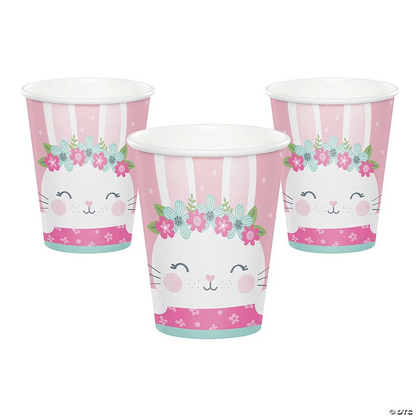 Cheap ✨ Bunny Party Pink & Floral Paper Cups - 8 Pc. 🔔 4 Cheap ✨ Bunny Party Pink & Floral Paper Cups - 8 Pc. 🔔 - Image 2