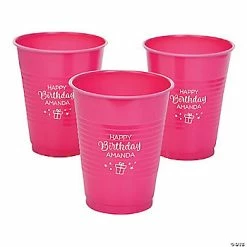 Cheapest 👏 Hot Pink Personalized 🥳 Birthday Party Solid Color Plastic Cups - 40 Pc. 🌟