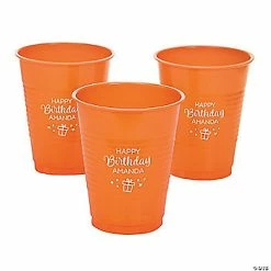 Best Pirce 🌟 Orange Personalized 🎂 Birthday Party Solid Color Plastic Cups - 40 Pc. 😉