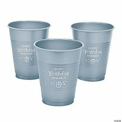 New 🎁 Silver Personalized 🎂 Birthday Party Solid Color Plastic Cups - 40 Pc. 😍