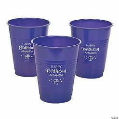 Discount 👍 Purple Personalized 🎂 Birthday Party Solid Color Plastic Cups - 40 Pc. ✔️
