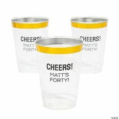 Cheapest 👍 Personalized Cheers Clear Plastic Cups with Gold Trim - 50 Pc. 🔥