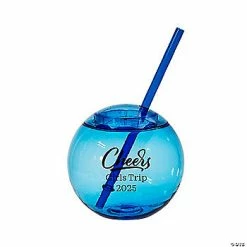 Budget 🔥 Personalized Blue Round Cheers Cups with Lids & Straws - 25 Pc. ✨
