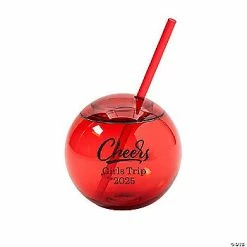 Coupon ✔️ Personalized Red Round Cheers Cups with Lids & Straws - 25 Pc. ⭐