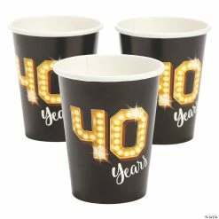 Birthday Party Cups Sales Store 24 Best deal β€οΈ 40 Years Milestone Black Paper Cups - 8 Pc. β