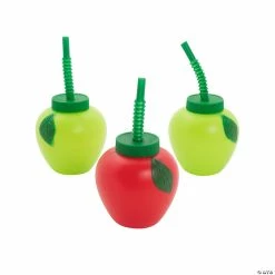 Birthday Party Cups Sales Store 7 Outlet π Apple-Shaped Green & Red Cups with Straws- 12 Ct. βοΈ