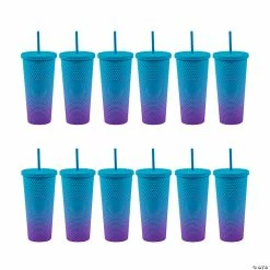 Wholesale 🤩 Bulk Blue & Purple Tumblers with Lids & Straws - 12 Pc. 🤩