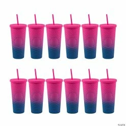Flash Sale 😀 Bulk Pink & Blue Tumblers with Lids & Straws - 12 Pc. ✨