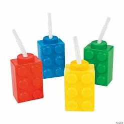 Discount 🤩 Color Brick Party Cups with Straws - 8 Ct. ✔️