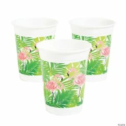 New 🔥 Flamingo & Palm Leaf Luau Plastic Cups - 50 Pc. ✔️