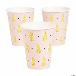 Outlet β€οΈ Gold Pineapple Pink Paper Cups - 8 Ct. π
