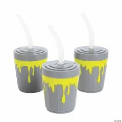 Coupon 😀 Gross Slime Plastic Cups with Lids & Straws - 12 Pc. 😍