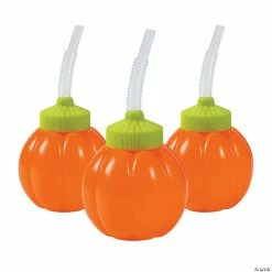 Buy 💯 Lil’ Pumpkin Cups with Lids & Straws - 12 Pc. 👍