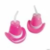 Discount ✔️ Molded Pink Cowgirl Hat Cups with Straws - 12 Ct. 🔔 -Birthday Party Cups Sales Store molded pink cowgirl hat cups with straws 12 ct 70 9140a