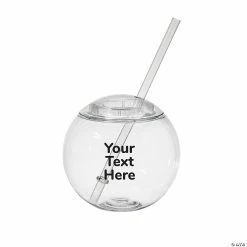 Buy ๐ Personalized Open Text Round Cups with Lids & Straws - 25 Pc. ๐ฅ