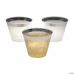 Cheap โจ Small Clear Plastic Cups with Silver Trim - 50 Pc. โ