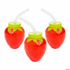 Brand new ⌛ Strawberry Molded Cups with Lids & Straws - 12 Pc. 😀