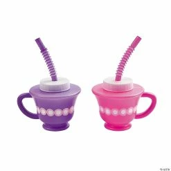 New 🥰 Tea Party Novelty Cups with Straws - 12 Ct. 😀