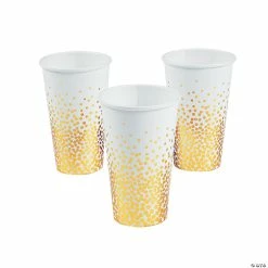 Deals 🔔 White with Gold Foil Dots Paper Cups - 24 Pc. 👏