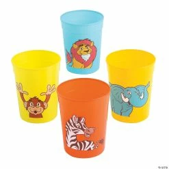 Promo 🧨 Zoo Adventure Zebra, Monkey, Lion & Elephant Plastic Cups - 12 Pc. ✔️