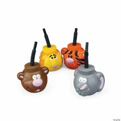 Hot Sale 🎉 Zoo Animal Cups with Straws - 12 Ct. 👏